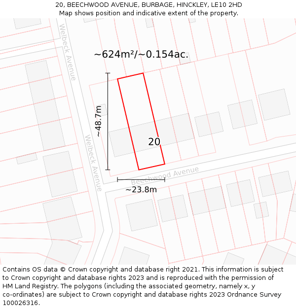 20, BEECHWOOD AVENUE, BURBAGE, HINCKLEY, LE10 2HD: Plot and title map