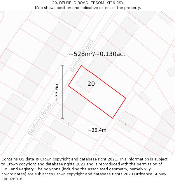 20, BELFIELD ROAD, EPSOM, KT19 9SY: Plot and title map