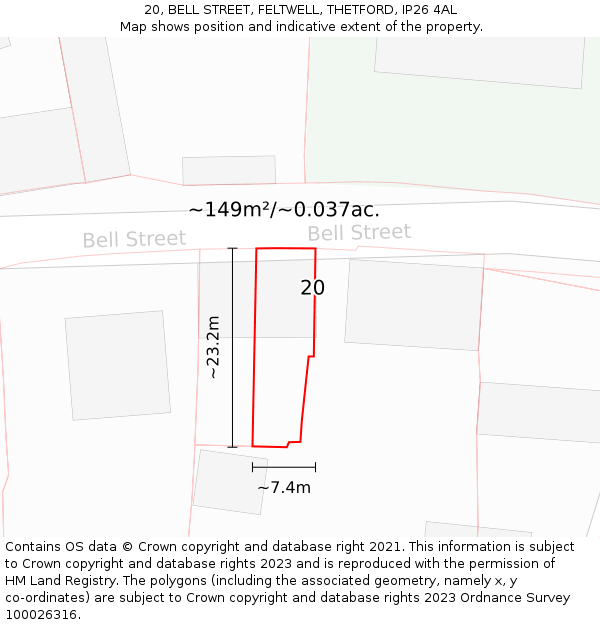 20, BELL STREET, FELTWELL, THETFORD, IP26 4AL: Plot and title map