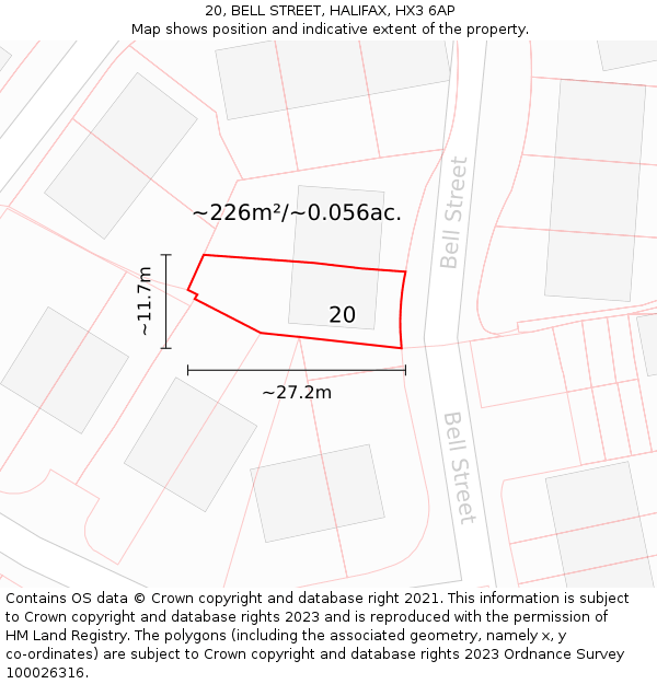 20, BELL STREET, HALIFAX, HX3 6AP: Plot and title map