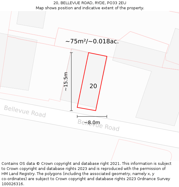 20, BELLEVUE ROAD, RYDE, PO33 2EU: Plot and title map