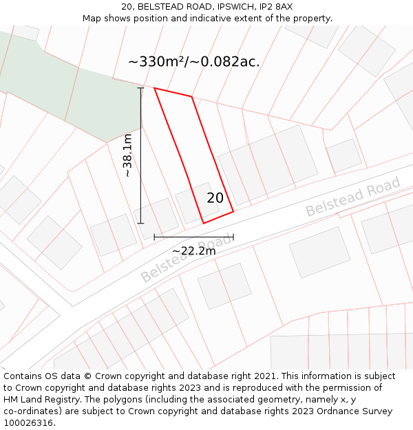 20, BELSTEAD ROAD, IPSWICH, IP2 8AX: Plot and title map