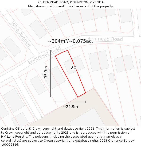 20, BENMEAD ROAD, KIDLINGTON, OX5 2DA: Plot and title map