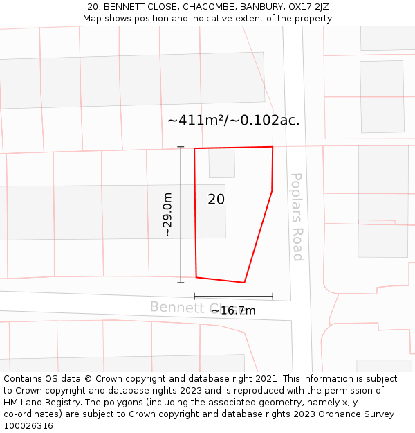 20, BENNETT CLOSE, CHACOMBE, BANBURY, OX17 2JZ: Plot and title map