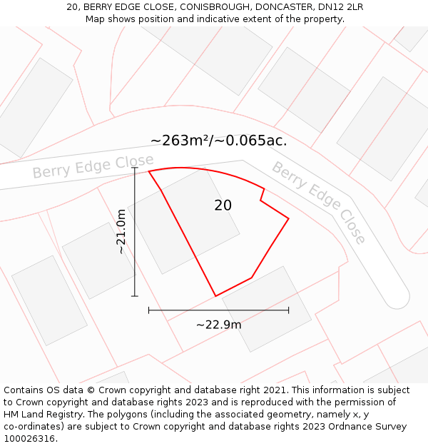 20, BERRY EDGE CLOSE, CONISBROUGH, DONCASTER, DN12 2LR: Plot and title map