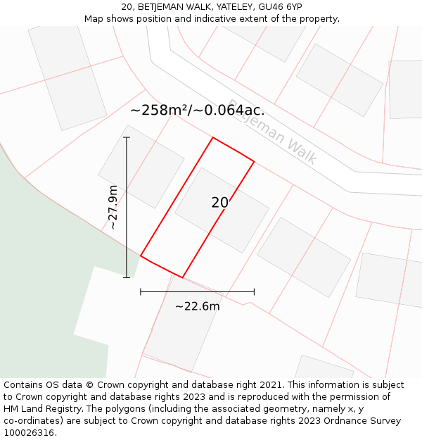 20, BETJEMAN WALK, YATELEY, GU46 6YP: Plot and title map