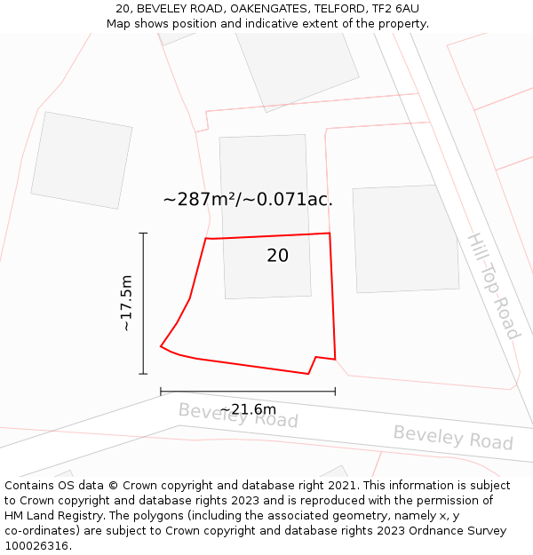 20, BEVELEY ROAD, OAKENGATES, TELFORD, TF2 6AU: Plot and title map