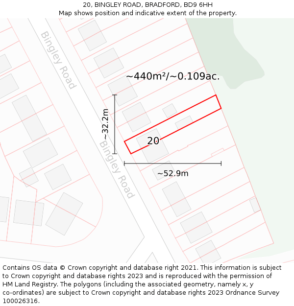 20, BINGLEY ROAD, BRADFORD, BD9 6HH: Plot and title map