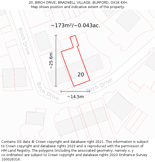 20, BIRCH DRIVE, BRADWELL VILLAGE, BURFORD, OX18 4XH: Plot and title map