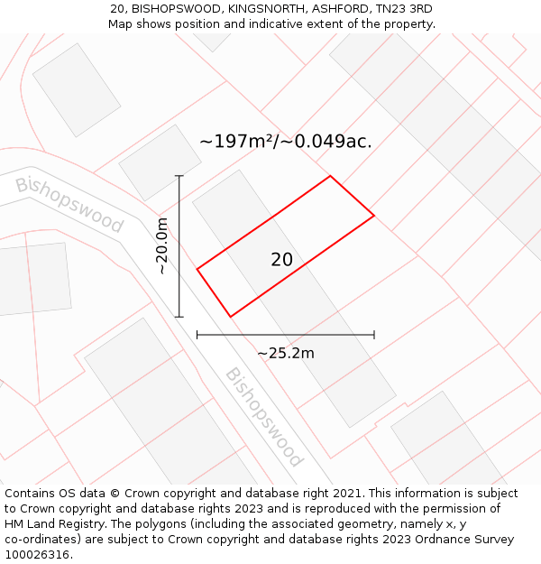 20, BISHOPSWOOD, KINGSNORTH, ASHFORD, TN23 3RD: Plot and title map
