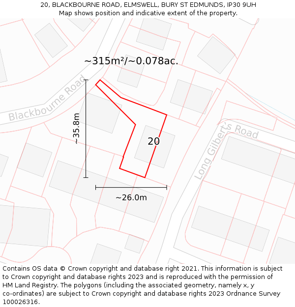 20, BLACKBOURNE ROAD, ELMSWELL, BURY ST EDMUNDS, IP30 9UH: Plot and title map