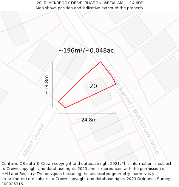 20, BLACKBROOK DRIVE, RUABON, WREXHAM, LL14 6BP: Plot and title map