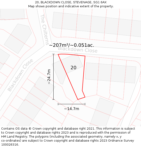 20, BLACKDOWN CLOSE, STEVENAGE, SG1 6AX: Plot and title map