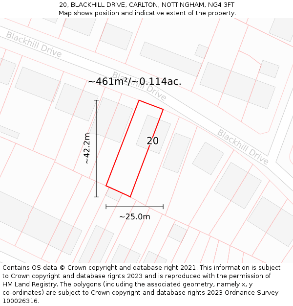 20, BLACKHILL DRIVE, CARLTON, NOTTINGHAM, NG4 3FT: Plot and title map