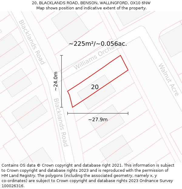 20, BLACKLANDS ROAD, BENSON, WALLINGFORD, OX10 6NW: Plot and title map