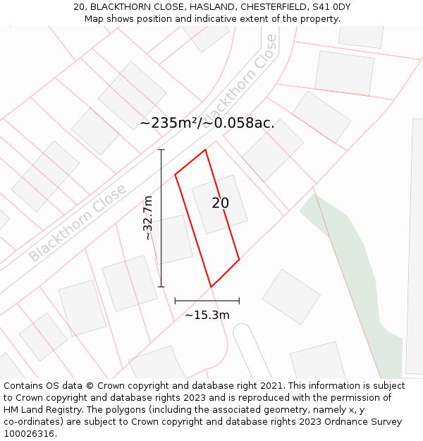 20, BLACKTHORN CLOSE, HASLAND, CHESTERFIELD, S41 0DY: Plot and title map