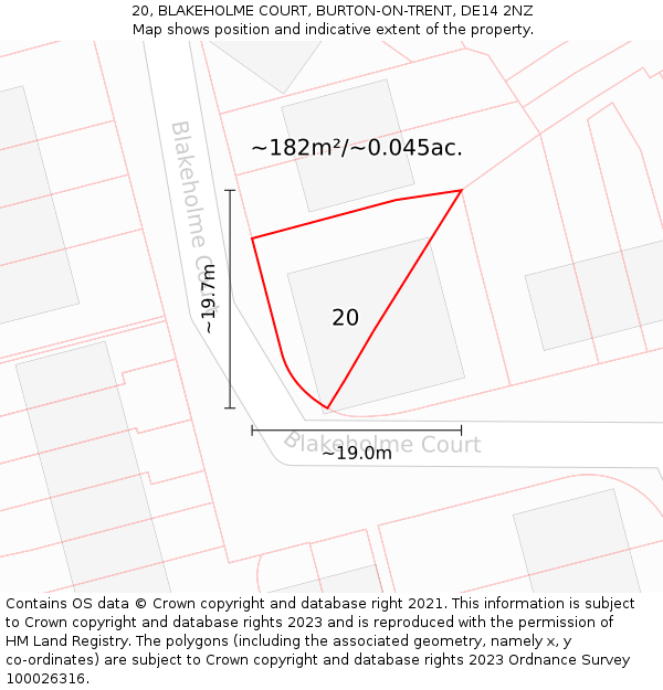 20, BLAKEHOLME COURT, BURTON-ON-TRENT, DE14 2NZ: Plot and title map