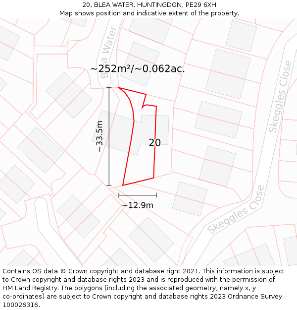 20, BLEA WATER, HUNTINGDON, PE29 6XH: Plot and title map