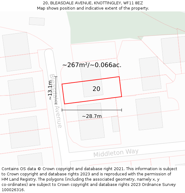 20, BLEASDALE AVENUE, KNOTTINGLEY, WF11 8EZ: Plot and title map