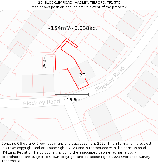 20, BLOCKLEY ROAD, HADLEY, TELFORD, TF1 5TG: Plot and title map