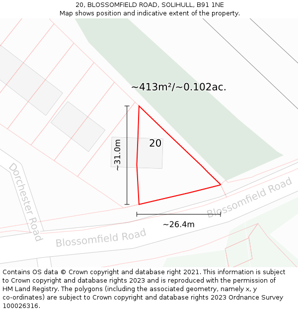 20, BLOSSOMFIELD ROAD, SOLIHULL, B91 1NE: Plot and title map