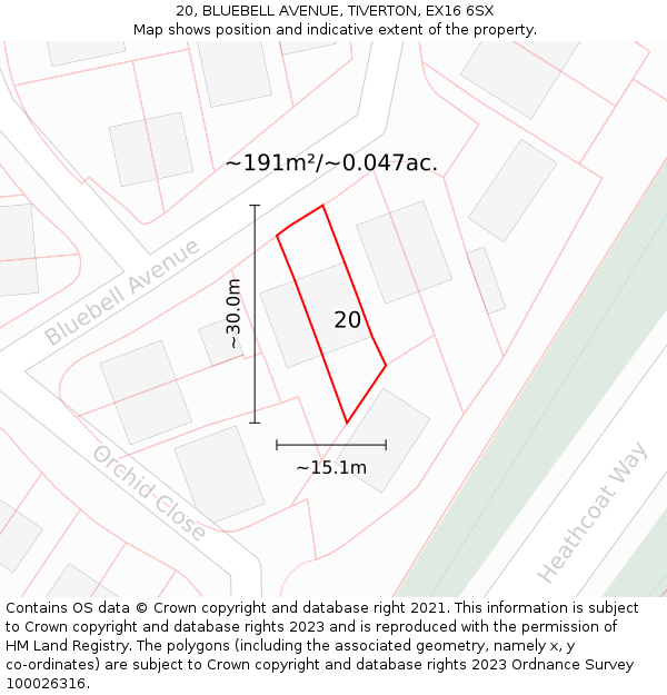 20, BLUEBELL AVENUE, TIVERTON, EX16 6SX: Plot and title map