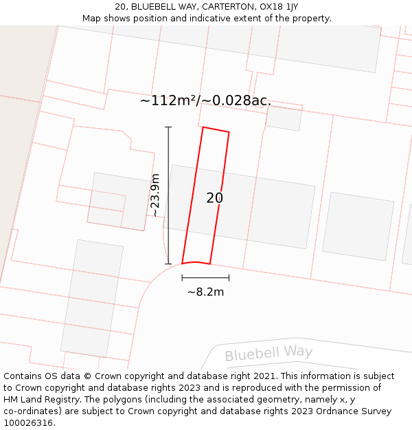 20, BLUEBELL WAY, CARTERTON, OX18 1JY: Plot and title map