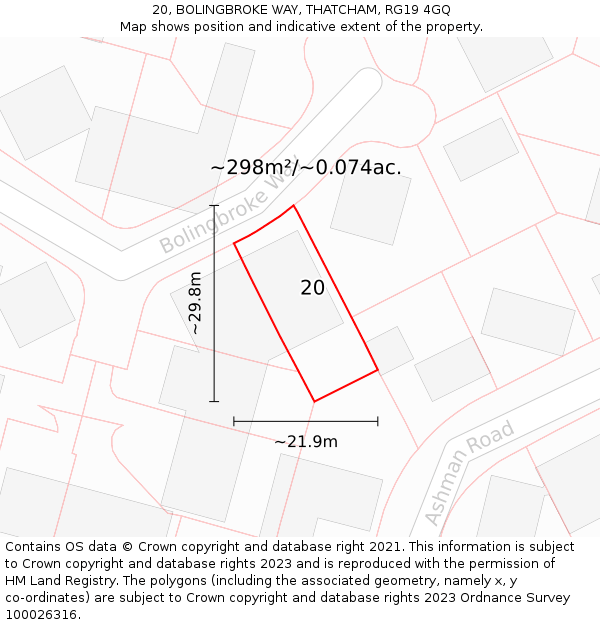 20, BOLINGBROKE WAY, THATCHAM, RG19 4GQ: Plot and title map