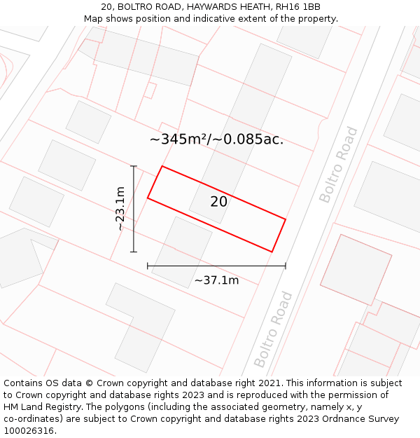 20, BOLTRO ROAD, HAYWARDS HEATH, RH16 1BB: Plot and title map