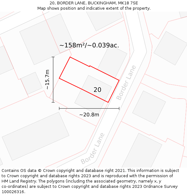 20, BORDER LANE, BUCKINGHAM, MK18 7SE: Plot and title map