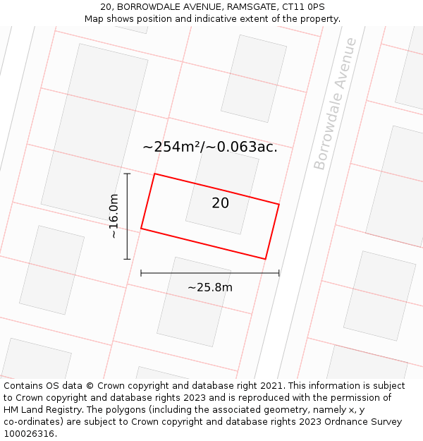 20, BORROWDALE AVENUE, RAMSGATE, CT11 0PS: Plot and title map