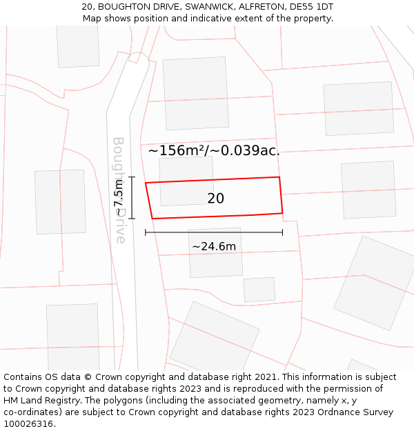 20, BOUGHTON DRIVE, SWANWICK, ALFRETON, DE55 1DT: Plot and title map