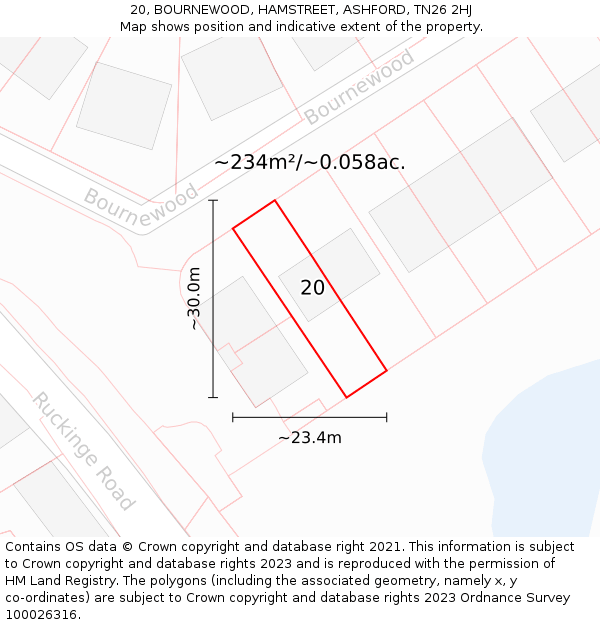 20, BOURNEWOOD, HAMSTREET, ASHFORD, TN26 2HJ: Plot and title map