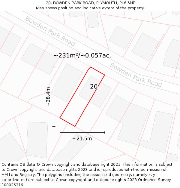 20, BOWDEN PARK ROAD, PLYMOUTH, PL6 5NF: Plot and title map