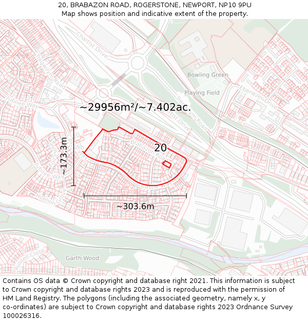 20, BRABAZON ROAD, ROGERSTONE, NEWPORT, NP10 9PU: Plot and title map