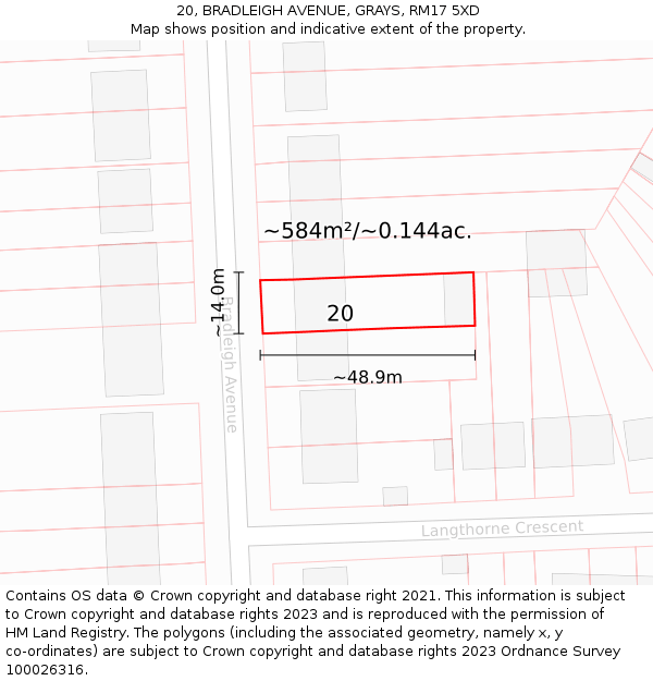 20, BRADLEIGH AVENUE, GRAYS, RM17 5XD: Plot and title map