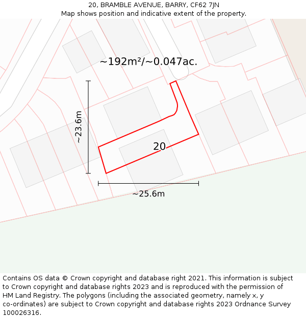 20, BRAMBLE AVENUE, BARRY, CF62 7JN: Plot and title map