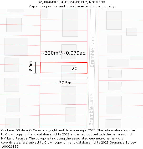 20, BRAMBLE LANE, MANSFIELD, NG18 3NR: Plot and title map