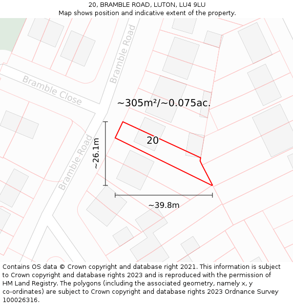 20, BRAMBLE ROAD, LUTON, LU4 9LU: Plot and title map