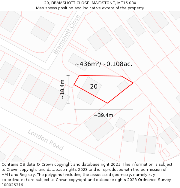20, BRAMSHOTT CLOSE, MAIDSTONE, ME16 0RX: Plot and title map