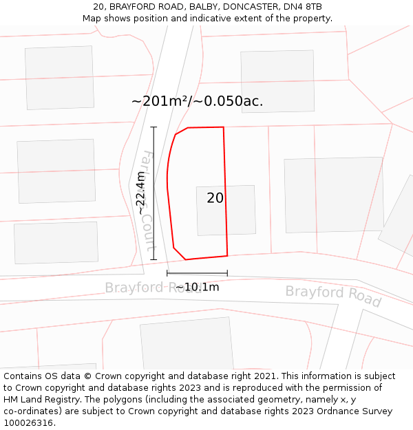 20, BRAYFORD ROAD, BALBY, DONCASTER, DN4 8TB: Plot and title map