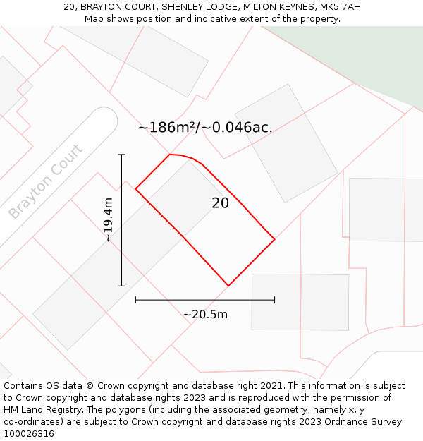 20, BRAYTON COURT, SHENLEY LODGE, MILTON KEYNES, MK5 7AH: Plot and title map