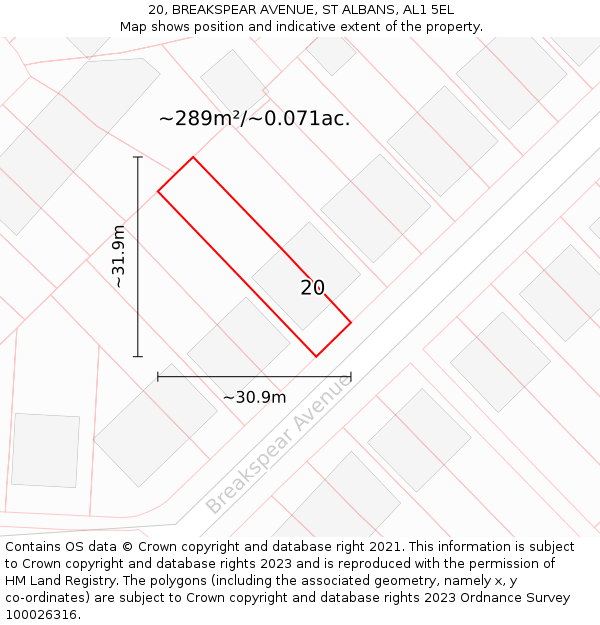 20, BREAKSPEAR AVENUE, ST ALBANS, AL1 5EL: Plot and title map