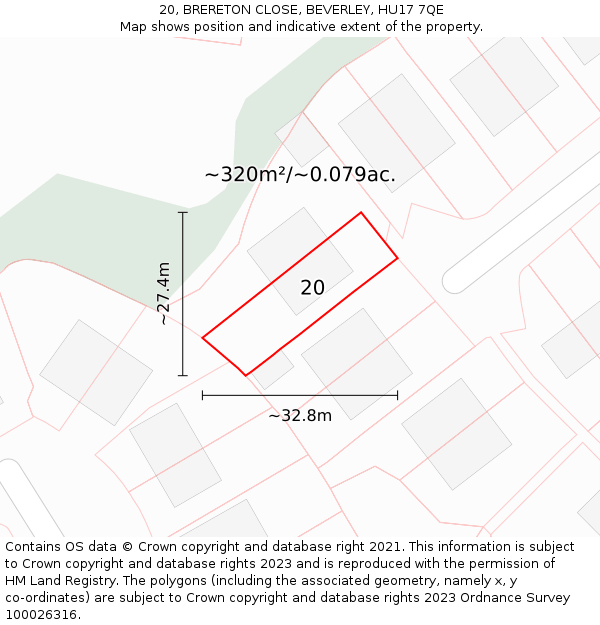 20, BRERETON CLOSE, BEVERLEY, HU17 7QE: Plot and title map