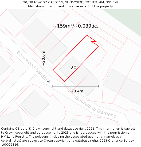 20, BRIARWOOD GARDENS, SUNNYSIDE, ROTHERHAM, S66 3XR: Plot and title map