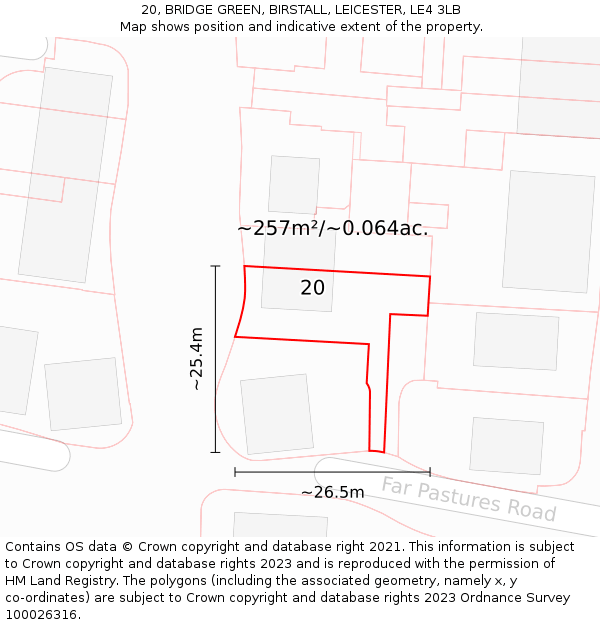 20, BRIDGE GREEN, BIRSTALL, LEICESTER, LE4 3LB: Plot and title map