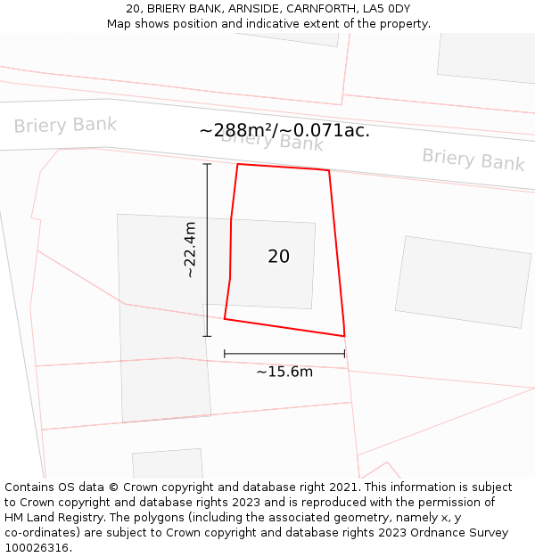 20, BRIERY BANK, ARNSIDE, CARNFORTH, LA5 0DY: Plot and title map