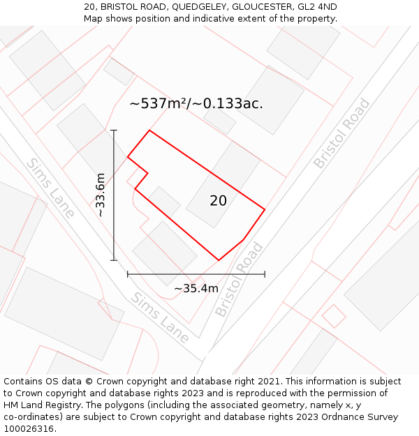 20, BRISTOL ROAD, QUEDGELEY, GLOUCESTER, GL2 4ND: Plot and title map