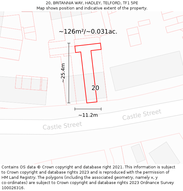 20, BRITANNIA WAY, HADLEY, TELFORD, TF1 5PE: Plot and title map