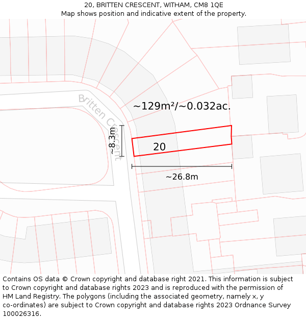 20, BRITTEN CRESCENT, WITHAM, CM8 1QE: Plot and title map